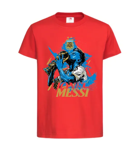 Дитяча футболка Lionel Messi з кубком Червоний фото