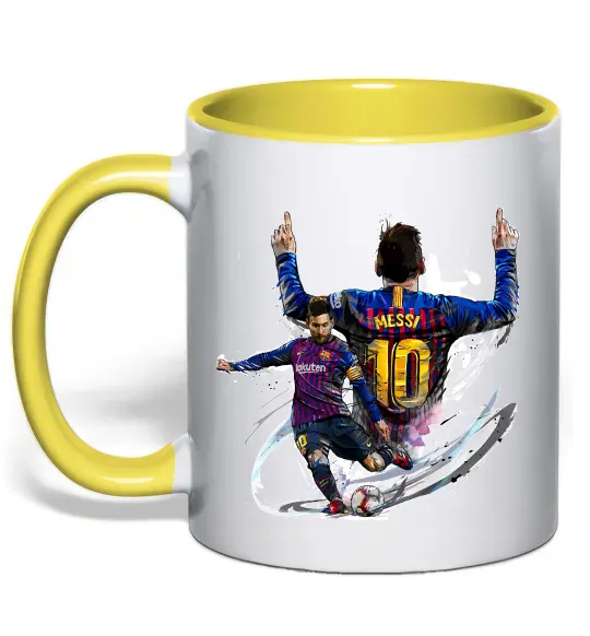 Чашка з кольоровою ручкою Messi Barcelona Сонячно жовтий фото