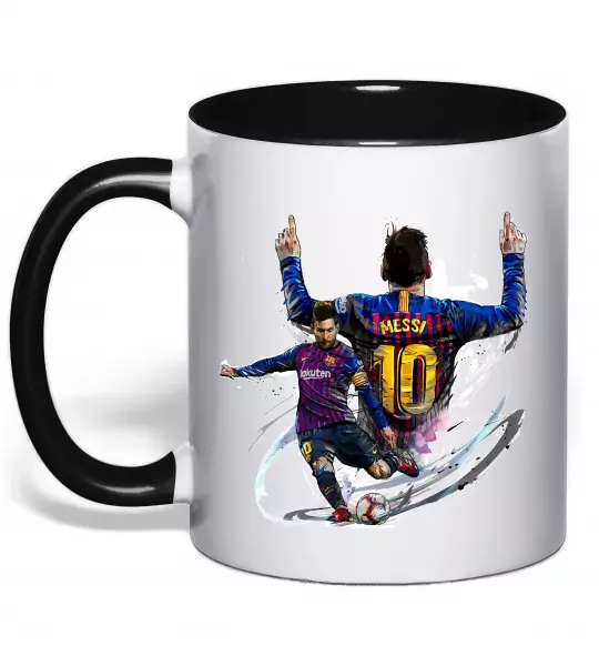 Чашка з кольоровою ручкою Messi Barcelona Чорний фото