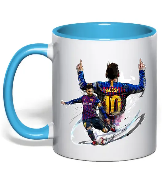 Чашка з кольоровою ручкою Messi Barcelona Блакитний фото