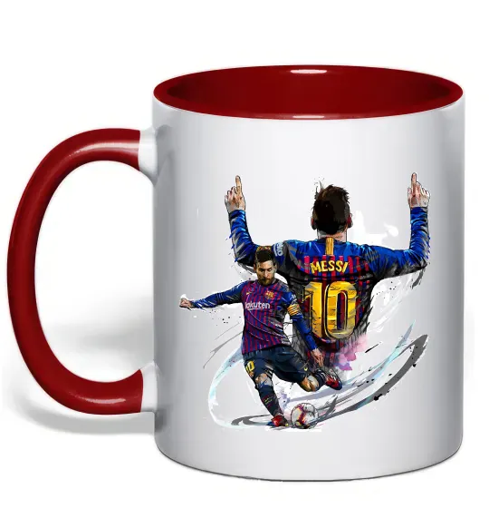 Чашка з кольоровою ручкою Messi Barcelona Червоний фото
