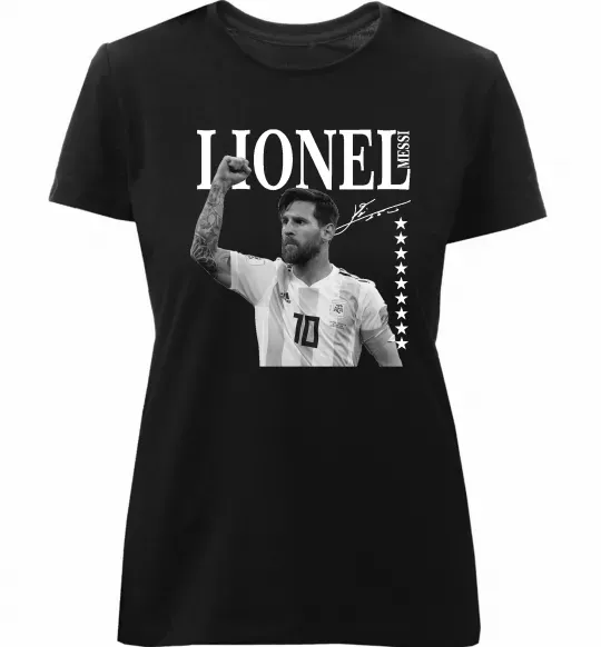 Женская премиум футболка Lionel Messi підпис Черный фото