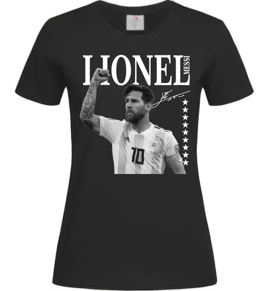 Женская футболка Lionel Messi підпис Черный фото