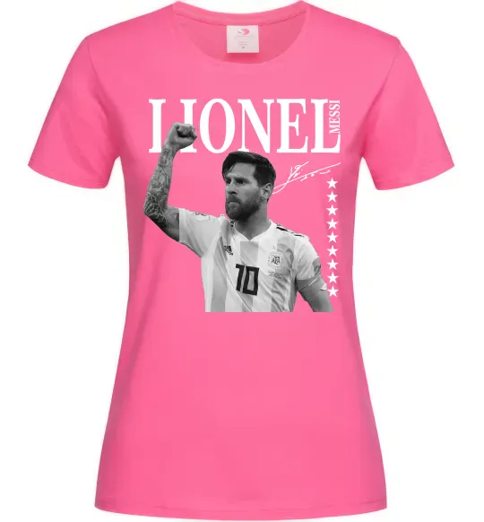 Женская футболка Lionel Messi підпис Ярко-розовый фото