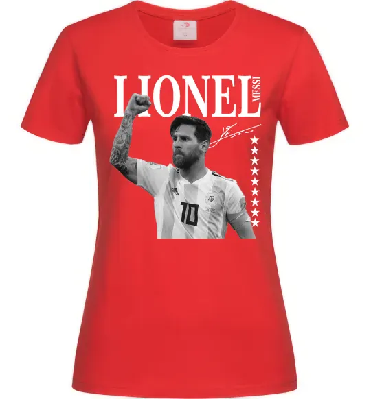 Женская футболка Lionel Messi підпис Красный фото
