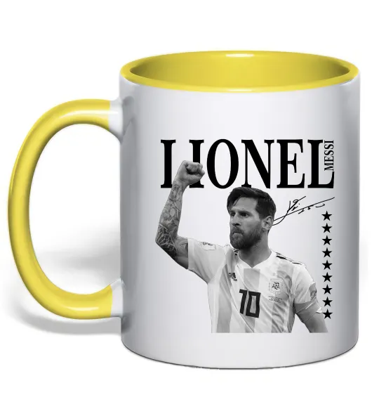 Чашка с цветной ручкой Lionel Messi підпис Лимонный фото
