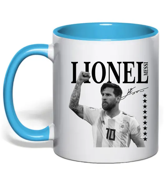 Чашка с цветной ручкой Lionel Messi підпис Голубой фото