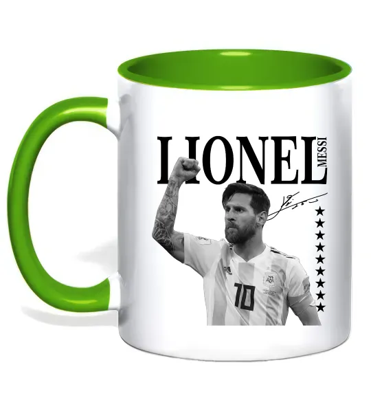 Чашка с цветной ручкой Lionel Messi підпис Зеленый фото