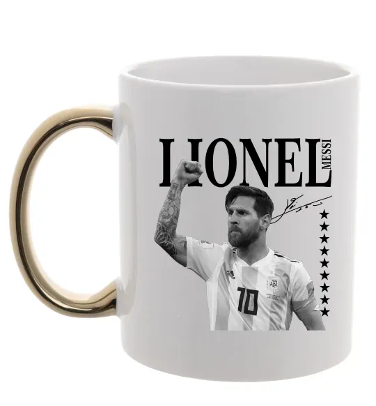 Чашка с цветной ручкой Lionel Messi підпис Золото фото