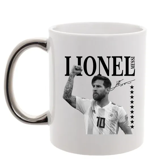 Чашка с цветной ручкой Lionel Messi підпис Серебро фото