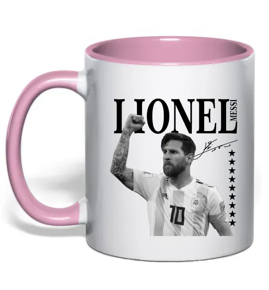 Чашка с цветной ручкой Lionel Messi підпис Нежно розовый фото