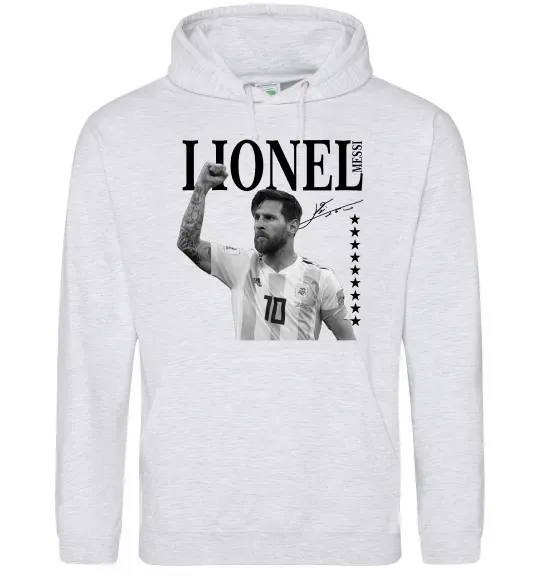 Чоловіча толстовка (худі) Lionel Messi підпис Сірий меланж фото