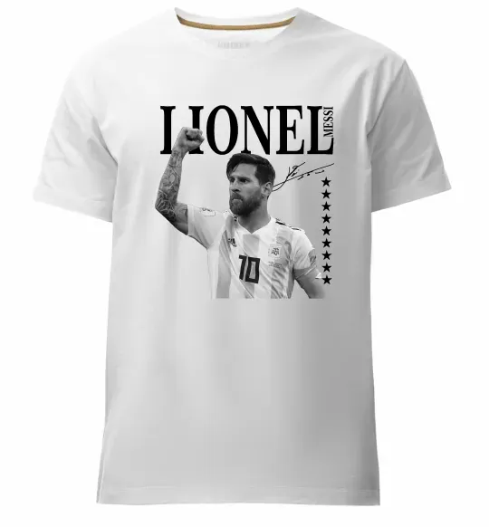 Мужская премиум футболка Lionel Messi підпис Белый фото