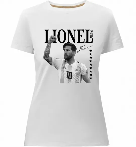 Женская премиум футболка Lionel Messi підпис Белый фото
