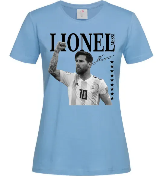 Женская футболка Lionel Messi підпис Голубой фото