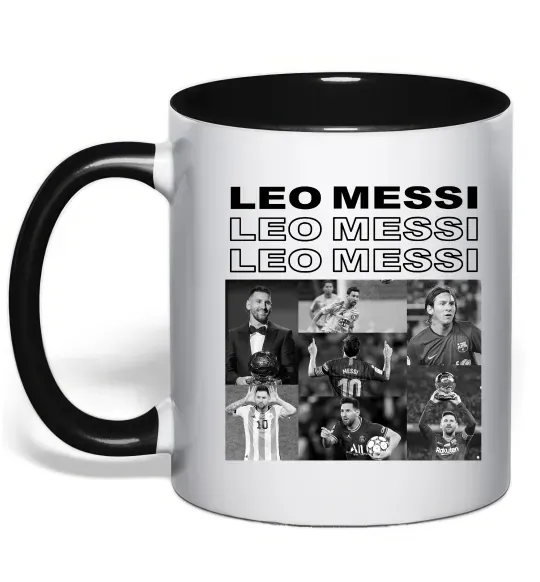 Чашка с цветной ручкой Messi колаж Черный фото