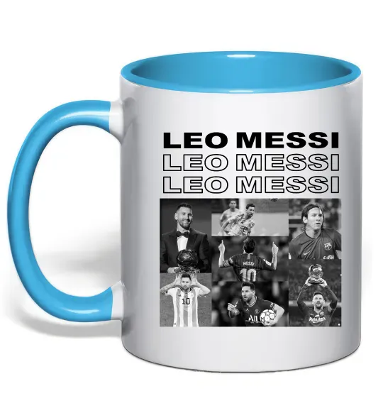 Чашка с цветной ручкой Messi колаж Голубой фото