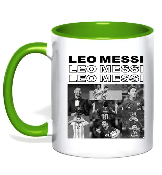 Чашка с цветной ручкой Messi колаж Зеленый фото