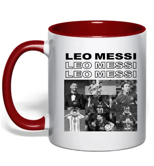 Чашка с цветной ручкой Messi колаж Красный фото
