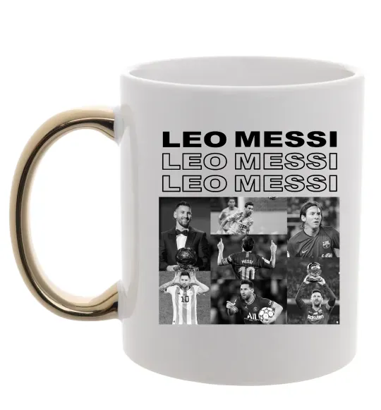 Чашка с цветной ручкой Messi колаж Золото фото