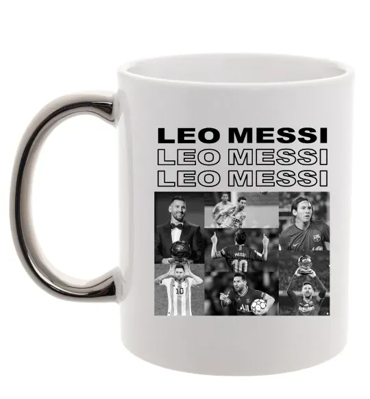 Чашка с цветной ручкой Messi колаж Серебро фото