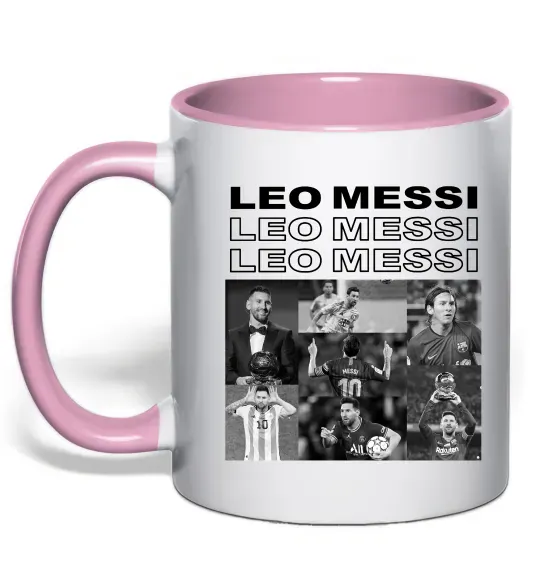 Чашка с цветной ручкой Messi колаж Нежно розовый фото