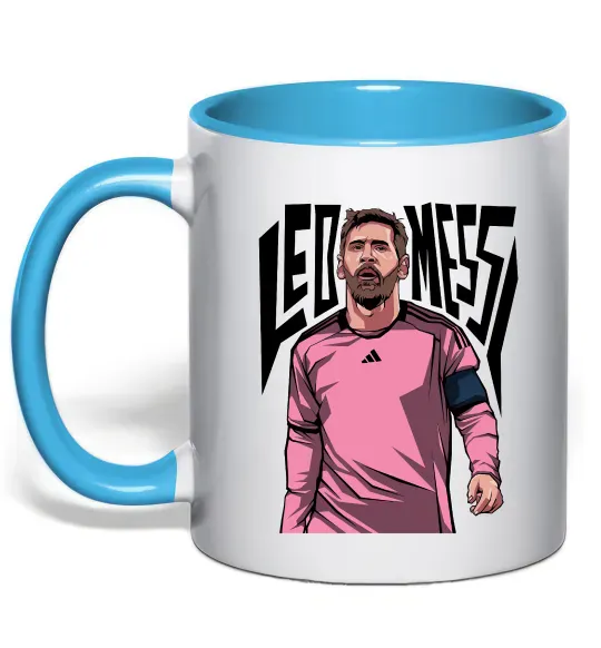 Чашка с цветной ручкой Leo Messi art Голубой фото