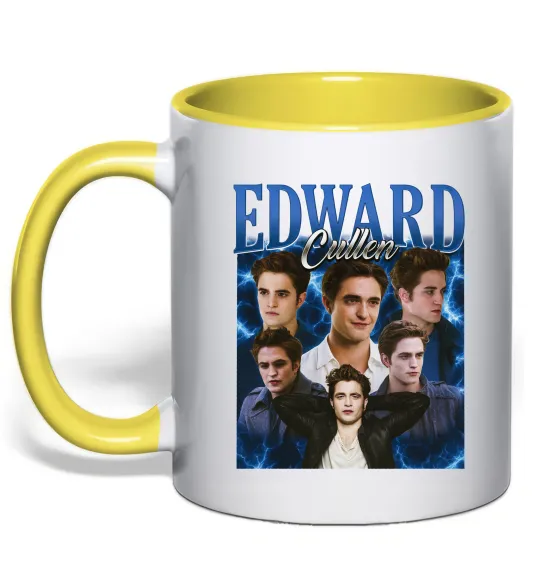 Чашка с цветной ручкой Edward Cullen колаж Лимонный фото