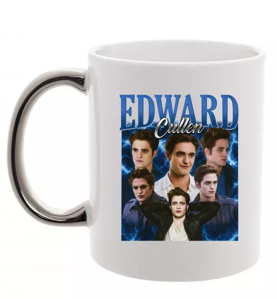 Чашка с цветной ручкой Edward Cullen колаж Серебро фото
