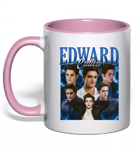 Чашка с цветной ручкой Edward Cullen колаж Нежно розовый фото