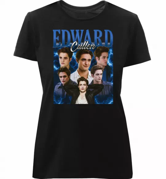 Женская премиум футболка Edward Cullen колаж Черный фото
