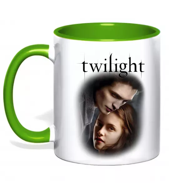 Чашка з кольоровою ручкою Едвард та Белла Зелений фото