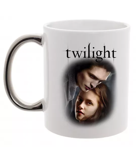 Чашка з кольоровою ручкою Едвард та Белла Срібло фото