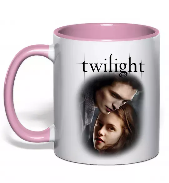 Чашка з кольоровою ручкою Едвард та Белла Ніжно рожевий фото