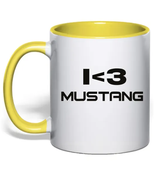 Чашка с цветной ручкой I love Mustang Лимонный фото