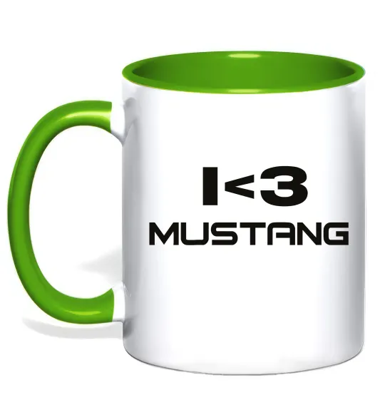 Чашка с цветной ручкой I love Mustang Лаймовый фото