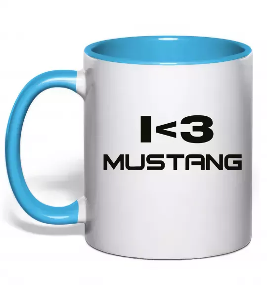 Чашка с цветной ручкой I love Mustang Голубой фото