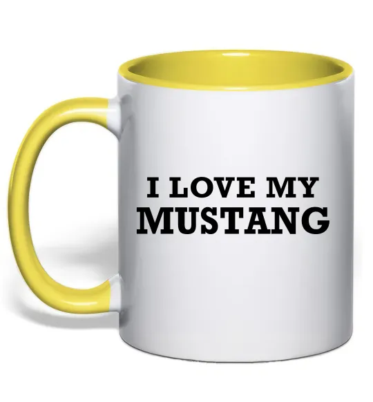 Чашка с цветной ручкой I love my Mustang Лимонный фото