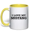 Чашка с цветной ручкой I love my Mustang Лимонный фото