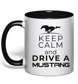 Чашка з кольоровою ручкою Real men drive Mustang Чорний фото