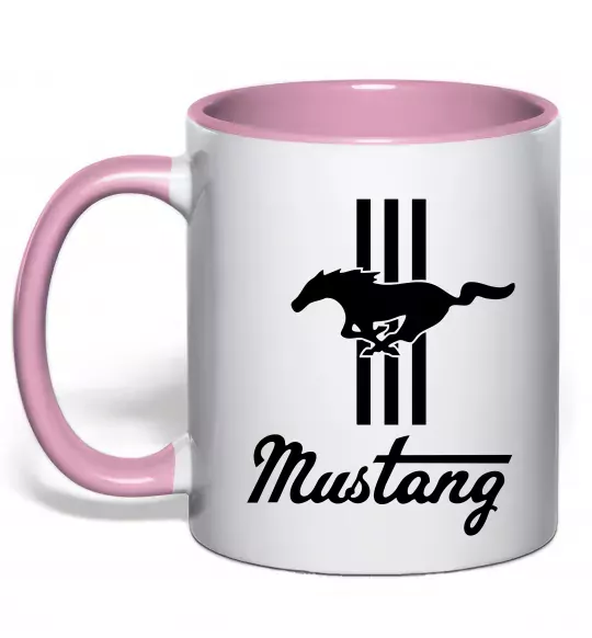 Чашка з кольоровою ручкою Mustang logo Ніжно рожевий фото