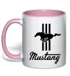 Чашка з кольоровою ручкою Mustang logo Ніжно рожевий фото