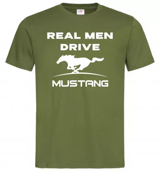 Мужская футболка Real men drive Mustang Оливковый фото