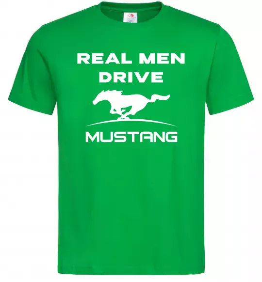Мужская футболка Real men drive Mustang Зеленый фото