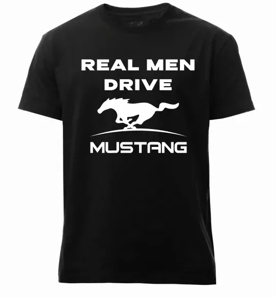 Мужская премиум футболка Real men drive Mustang Черный фото