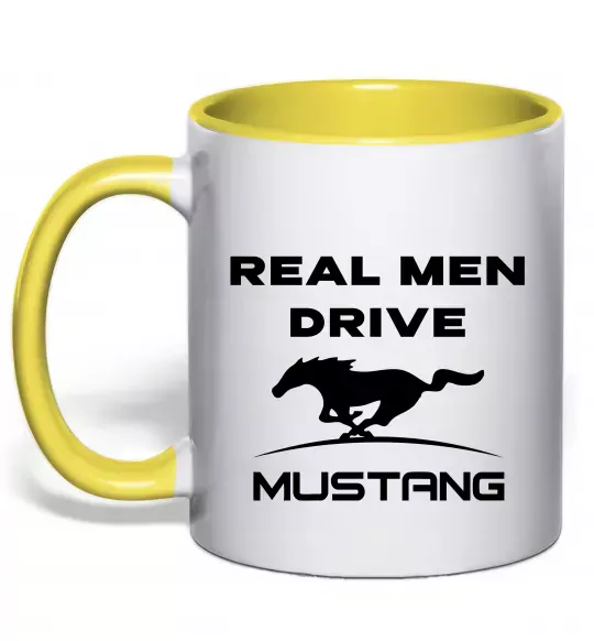 Чашка з кольоровою ручкою Real men drive Mustang Сонячно жовтий фото