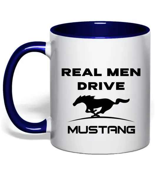 Чашка з кольоровою ручкою Real men drive Mustang Глибокий темно-синій фото