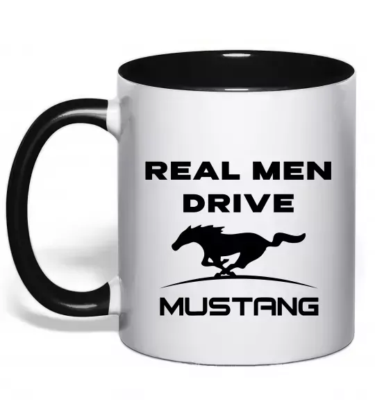Чашка з кольоровою ручкою Real men drive Mustang Чорний фото