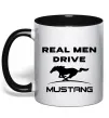 Чашка з кольоровою ручкою Real men drive Mustang Чорний фото