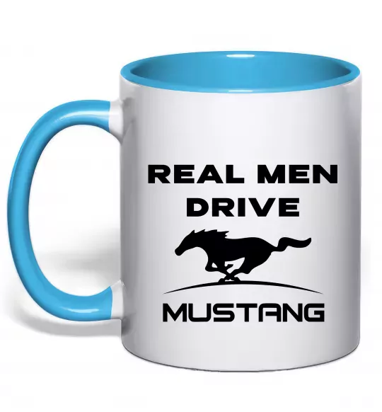 Чашка з кольоровою ручкою Real men drive Mustang Блакитний фото